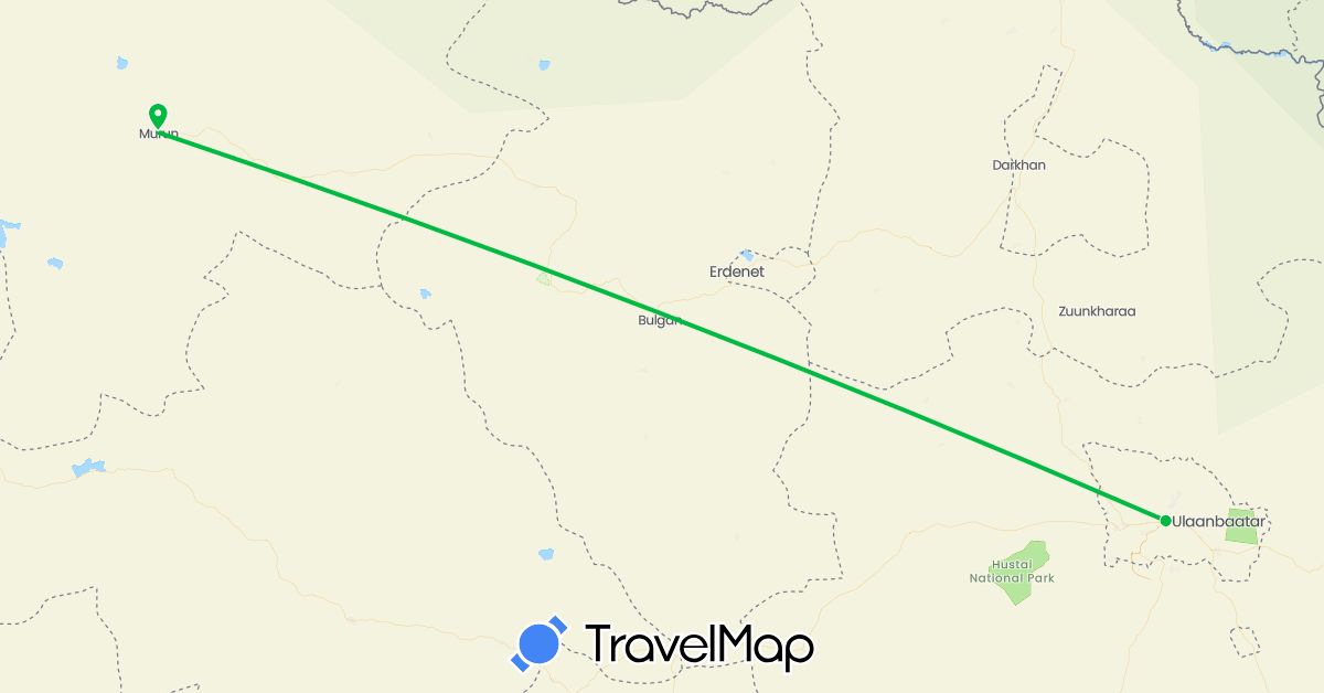 TravelMap itinerary: driving, bus in Mongolia (Asia)